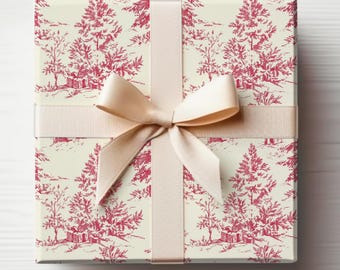 Vintage Christmas Tree Wrapping Paper Red and White Christmas Gift Wrapping Roll Vintage Style Xmas Wrapping Paper Roll
