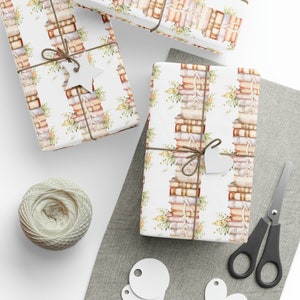 Book Wrapping Paper Roll Books Gift Wrap, Booklover Gift Wrap, Cute Painted Books Wrapping Paper With Books, Book Lover Gift Wrap image 5