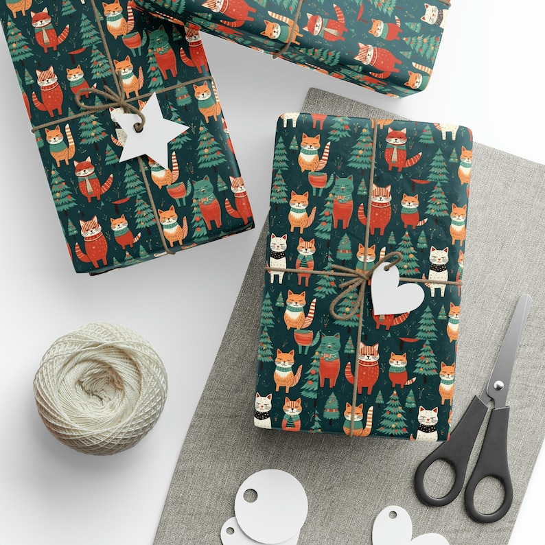 Christmas Cats Wrapping Paper Cats, Christmas Cats Gift Wrap Roll, Christmas Kitty Gift Wrap Roll, Kitty Wrapping Paper, Winter Kittens image 2