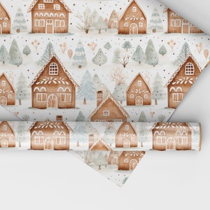 Gingerbread House Wrapping Paper Roll, Cute Gingerbread Wrapping Paper Christmas Gingerbread Houses Gift Wrapping Roll, Modern Gift Wrapping image 5