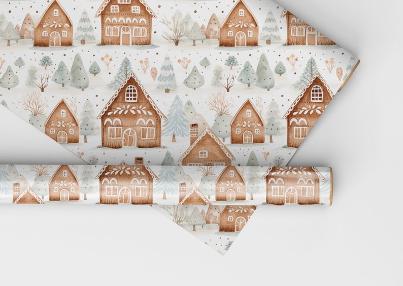 Gingerbread House Wrapping Paper Roll, Cute Gingerbread Wrapping Paper Christmas Gingerbread Houses Gift Wrapping Roll, Modern Gift Wrapping image 5