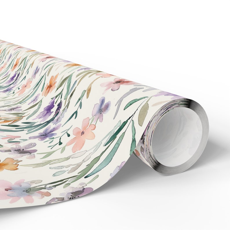 Pastel Flowers Wrapping Paper Watercolor Floral Gift Wrap Roll Pastel Wrapping Paper, Baby Girl Baby Shower Gift Wrap image 6