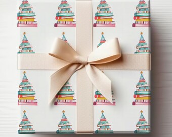 Bookmas Wrapping Paper Books Christmas Tree Book Wrapping Paper Roll Booklover Gift Wrap Christmas Gift Wrapping Roll