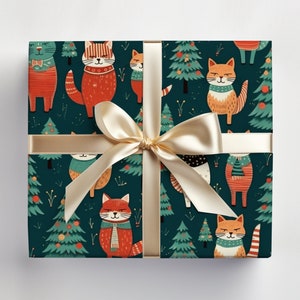 Christmas Cats Wrapping Paper Cats, Christmas Cats Gift Wrap Roll, Christmas Kitty Gift Wrap Roll, Kitty Wrapping Paper, Winter Kittens image 3