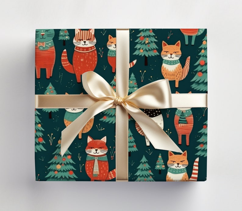 Christmas Cats Wrapping Paper Cats, Christmas Cats Gift Wrap Roll, Christmas Kitty Gift Wrap Roll, Kitty Wrapping Paper, Winter Kittens image 3