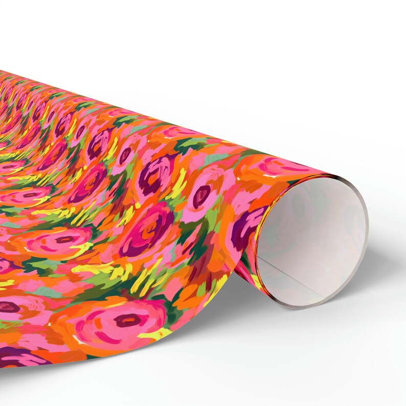 Artistic Wrapping Paper Roll, Neon Pink Gift Wrap Roll, Abstract Painting Gift Wrap, Neon Wrapping Paper Roll, Orange and Pink Gift Wrap image 4