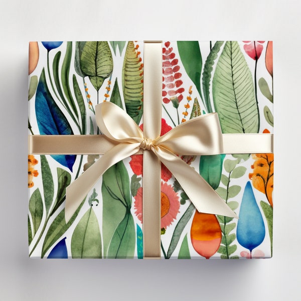 Tropical Wrapping Paper Roll, Tropical Gift Wrap Roll, Tropical Leaves, Watercolor Tropical Gift Wrapping, Jungle Gift Wrap Roll