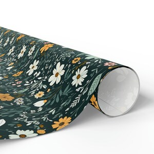 Girly Gift Wrap Roll With Dark Flowers, Daisy Wrapping Paper Roll Modern Daisies Gift Wrapping Paper Roll image 4