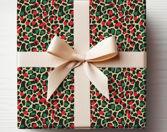 Weihnachtliches Leopardenmuster Geschenkpapier Rotes und Grünes Geschenkpapier Leopardenmuster