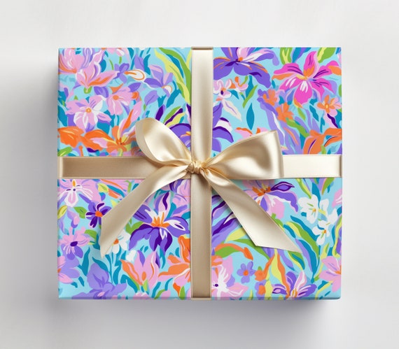 Iris Wrapping Paper Roll Colorful Iris Gift Wrap Roll, Cute Spring Wrapping Paper Purple Iris Floral Gift Wrap, Iris Lovers Gift Wrap
