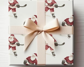 Rouleau de papier cadeau hockey, père Noël, hockey, papier cadeau Noël, hockey, rouleau de papier