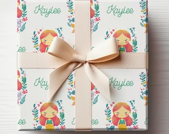Mermaid Wrapping Paper Roll Cute Mermaid Gift Wrap With Name, Mermaid Birthday Wrapping Paper Roll, Girl Birthday