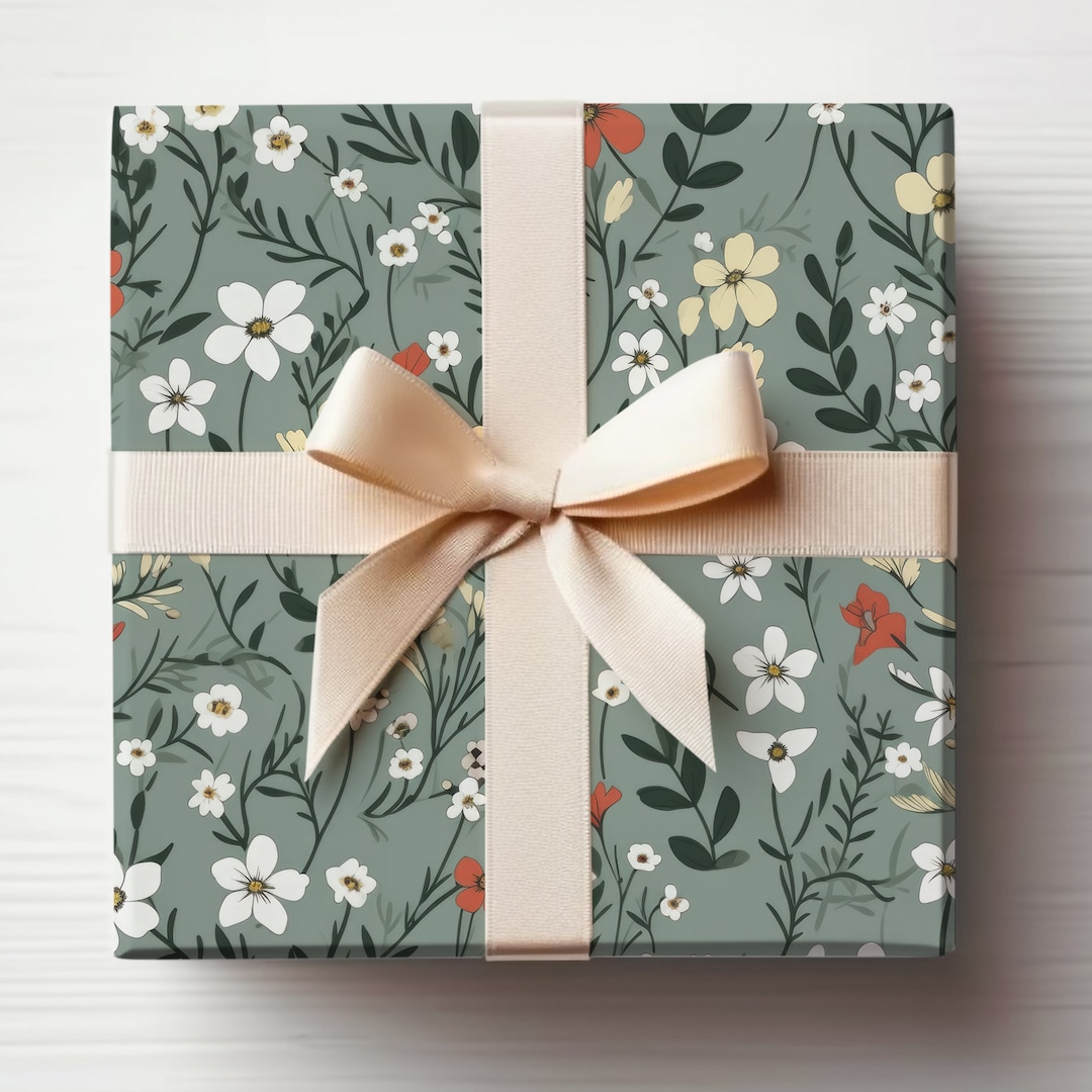 Sage Green Wrapping Paper Sage Green Gift Wrap Roll, Cute Green Floral