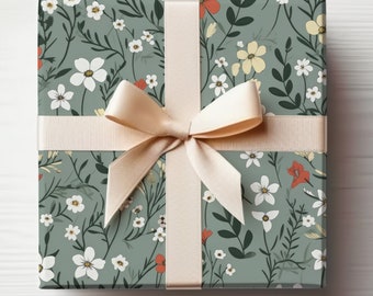 Sage Green Wrapping Paper Sage Green Gift Wrap Roll, Cute Green Floral Wrapping Paper, Elegant Green Wrapping Paper Roll