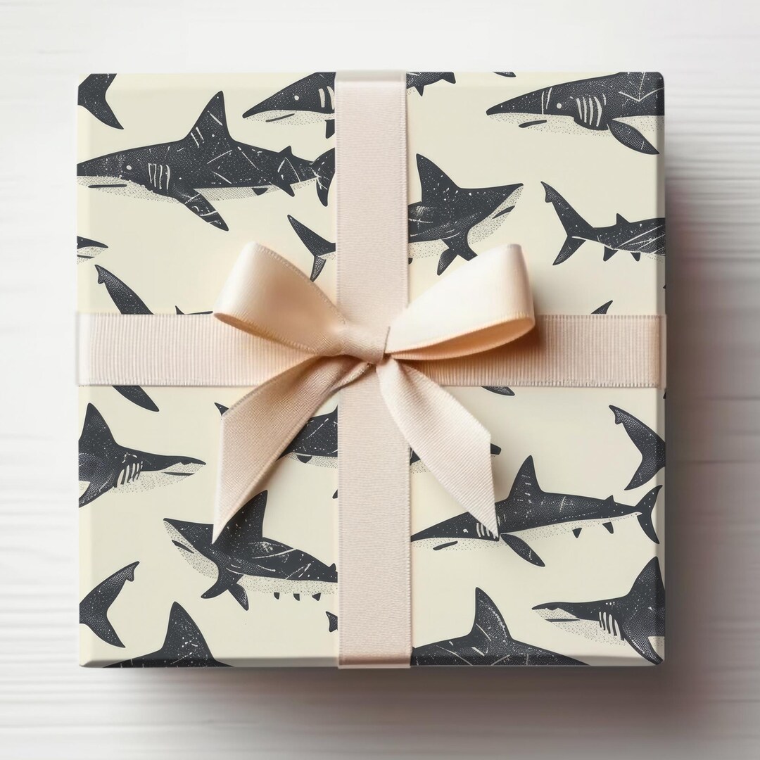 Shark Wrapping Paper Roll Shark Gift Wrapping Paper Boys Birthday ...