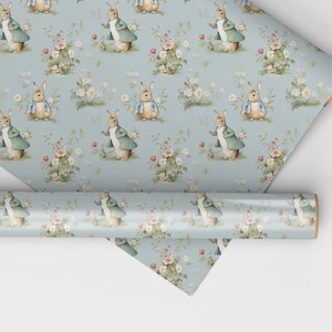 Vintage Rabbit Wrapping Paper, Rabbit Baby Shower Wrapping Paper Roll, Cottagecore Rabbit Baby Shower Wrapping Paper Roll image 3