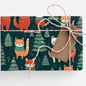 Christmas Cats Wrapping Paper Cats, Christmas Cats Gift Wrap Roll, Christmas Kitty Gift Wrap Roll, Kitty Wrapping Paper, Winter Kittens image 5