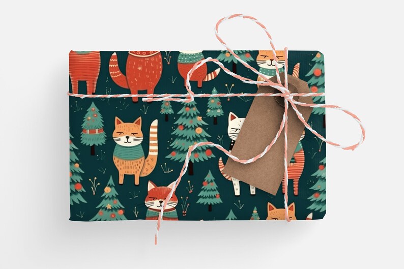 Christmas Cats Wrapping Paper Cats, Christmas Cats Gift Wrap Roll, Christmas Kitty Gift Wrap Roll, Kitty Wrapping Paper, Winter Kittens image 5