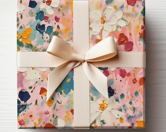 Painted Light Pink Wrapping Paper Light Pink Floral Design, Fine Art Painted Abstract Floral Wrapping Paper, Daisy Gift Wrap, Spring Floral