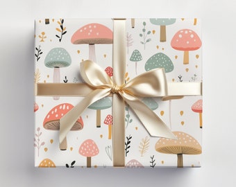 Cute Mushroom Wrapping Paper Roll, Illustrated Mushroom Gift Wrap Roll, Cottagecore Wrapping Paper Roll, Fairytale Wrapping Paper