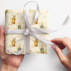 Rulle med vintage kanininslagningspapper, Cottagecore kanin, presentinslagningsrulle, könsneutralt inslagningspapper, klassisk kanin, presentinslagning för babyshower bild 6