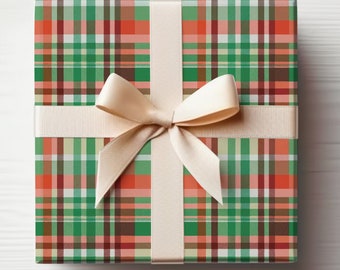 Christmas Plaid Wrapping Paper Roll Red and Green Tartan Gift Wrap Green and Red Plaid Wrapping Paper, Modern Plaid, Christmas Tartan