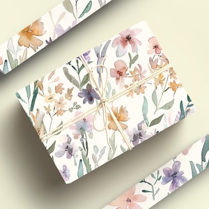Pastel Flowers Wrapping Paper Watercolor Floral Gift Wrap Roll Pastel Wrapping Paper, Baby Girl Baby Shower Gift Wrap image 8