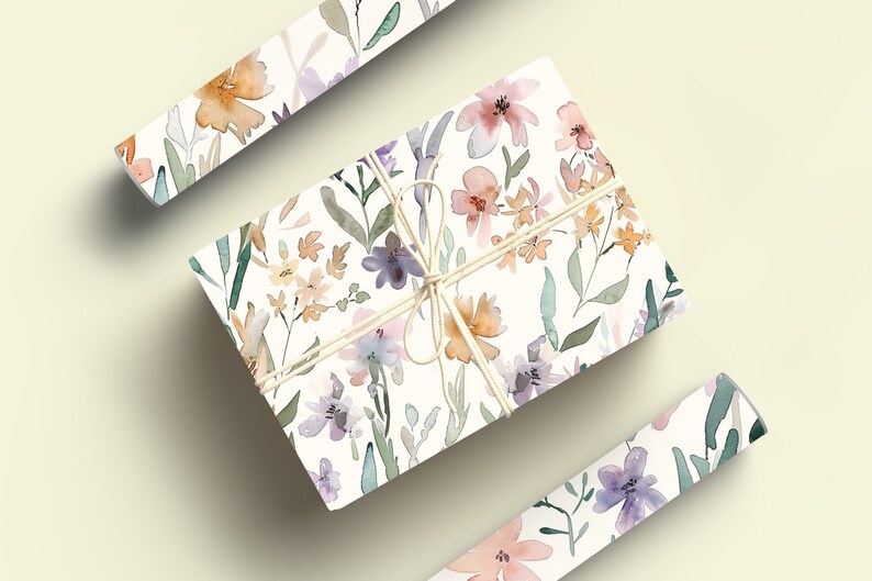 Pastel Flowers Wrapping Paper Watercolor Floral Gift Wrap Roll Pastel Wrapping Paper, Baby Girl Baby Shower Gift Wrap image 8