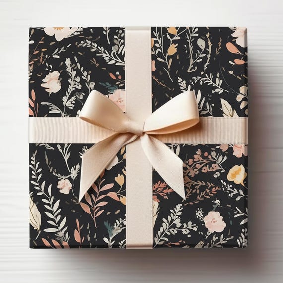 Dark Wrapping Paper Roll Black Floral Gift Wrapping Roll Dark Fall Floral Wrapping Paper Gothic Floral Gift Wrap Roll