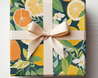 Modern Citrus Wrapping Paper Roll Navy Blue Oranges, Little Cutie Gift Wrap Roll, Gift Wrapping Oranges, Christmas Oranges Wrapping Paper