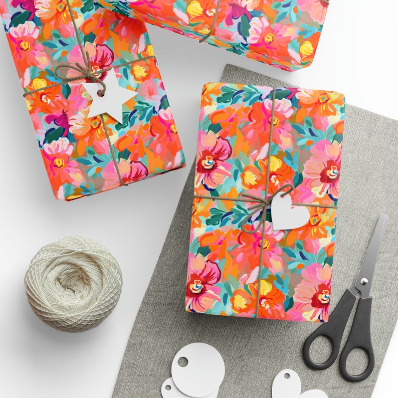 Artistic Wrapping Paper Roll Artistic Floral, Painterly Floral Wrapping Paper Roll, Artistic Gift Wrap Roll, Hawaiian Wrapping Paper Roll image 2