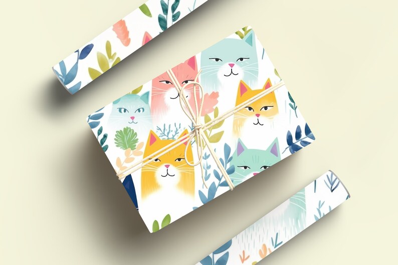 Mean Cat Wrapping Paper Roll, Funny Cats Gift Wrap, Angry Cat Gift Wrap, Painted Cats Wrapping Paper, Christmas Cat Gift Wrap, Kitten Gift image 4