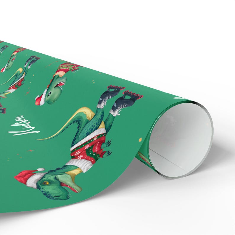 Christmas Dinosaur Wrapping Paper With Name Xmas Wrapping Paper Funny Boys Christmas Gift Wrap Roll Dinosaur Xmas Gift Wrapping image 7