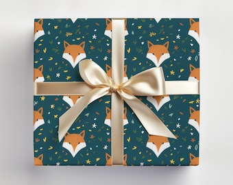 Fox Wrapping Paper, Cute Fox Baby Shower Gift Wrap Roll, Baby Boy Baby Shower Wrapping Paper Cute Fox, Baby Fox Gift Wrap