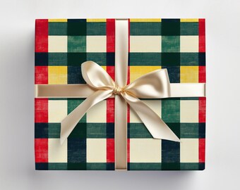Christmas Plaid Wrapping Paper for Men, Holiday Plaid Wrapping Paper for Husband, Gingham Wrapping Paper Xmas Gift Wrap Roll