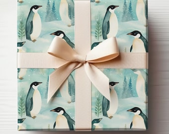 Lindo papel de regalo de pingüino Rollo de papel de regalo de pingüino Papel de regalo de Navidad azul Pingüinos azules, Pingüinos de acuarela