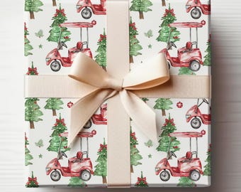 Golf Cart Wrapping Paper Christmas Golf Lovers Gift Wrap Roll, Glossy Wrapping Paper Golf Gift Wrapping Roll