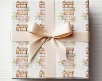 Book Wrapping Paper Roll Books Gift Wrap, Booklover Gift Wrap, Cute Painted Books Wrapping Paper With Books, Book Lover Gift Wrap