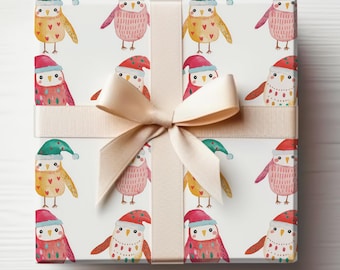 Rollo de papel de regalo con forma de búho, bonitos búhos navideños, rollos de papel de regalo, búhos, rollos de papel de regalo navideños, bonitos animales de invierno.