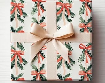 Coquette Christmas Wrapping Paper Roll, Lux Wrapping Paper, Girly Christmas Gift Wrapping Christmas Bows Wrapping Paper