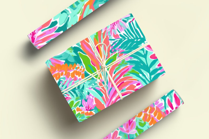 Tropical Wrapping Paper Roll, Tropical Leaves Gift Wrap Roll, Tropical Gift Wrapping Roll Jungle Gift Wrap, Monstera Wrapping Paper image 6