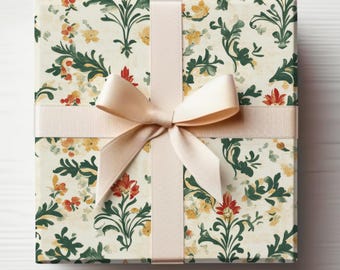 Damask Wrapping Paper Christmas Red and Green Vintage Wrapping Paper Elegant Wrapping Paper Ornate French Provincial Wrapping Paper Roll