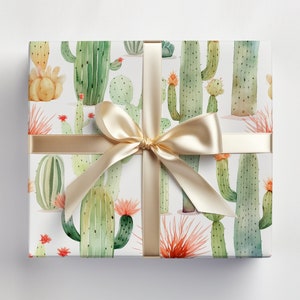 Carta da regalo con cactus acquerellati Cactus, Carta da regalo con cactus carini, Rotolo di carta da regalo con cactus boho, Carta da regalo con cactus saguaro dipinti