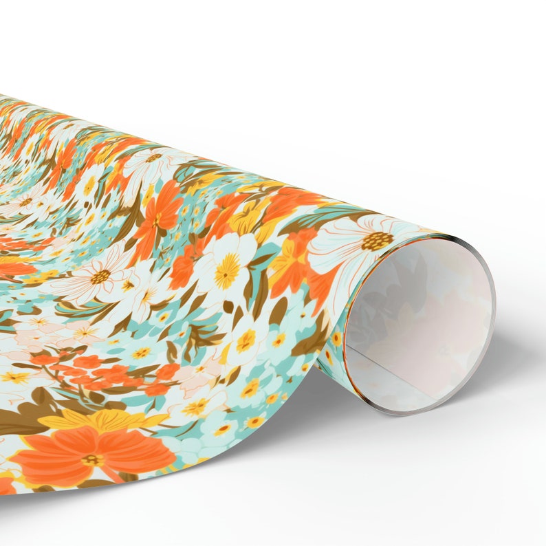 70s Wrapping Paper Roll, 1970s Gift Wrap, 70s Floral Wrapping Paper, Vintage 70s Retro Wrapping Paper Roll, 70s Gift Wrap Roll image 5