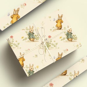 Rulle med vintage kanininslagningspapper, Cottagecore kanin, presentinslagningsrulle, könsneutralt inslagningspapper, klassisk kanin, presentinslagning för babyshower bild 9