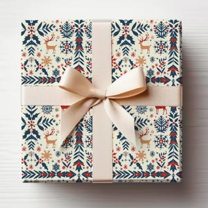 Rotolo di carta da regalo natalizia Scandi, carta da regalo natalizia svedese, rotolo di carta da regalo natalizia, cervo semplice