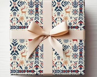 Scandi Christmas Wrapping Paper Roll Scandinavian Christmas Swedish Christmas Wrapping Paper, Christmas Gift Wrapping Roll Simple Deer