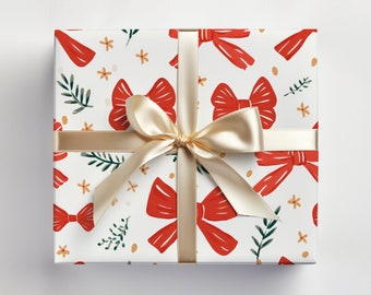 Christmas Bow Wrapping Paper Red Bows Christmas Gift Wrap Roll With Cute Red Bows, Modern Gift Wrap, Modern Holiday Gift Wrap, Cute Red Bow
