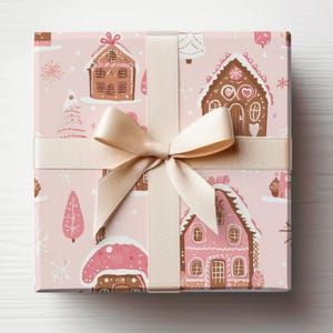 Pink Gingerbread House Wrapping Paper Roll Pink Gingerbread Christmas Gift Wrapping Roll Girly Christmas Gift Wrap Roll