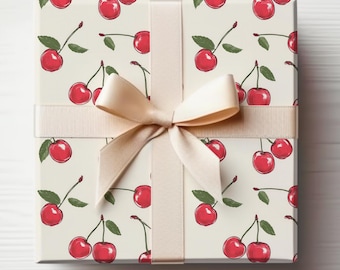 Rouleau de papier cadeau, cerises, rouleau d'emballage cadeau, cerises rouges, papier cadeau coquette, rouleau de papier cadeau, cerises mignonnes